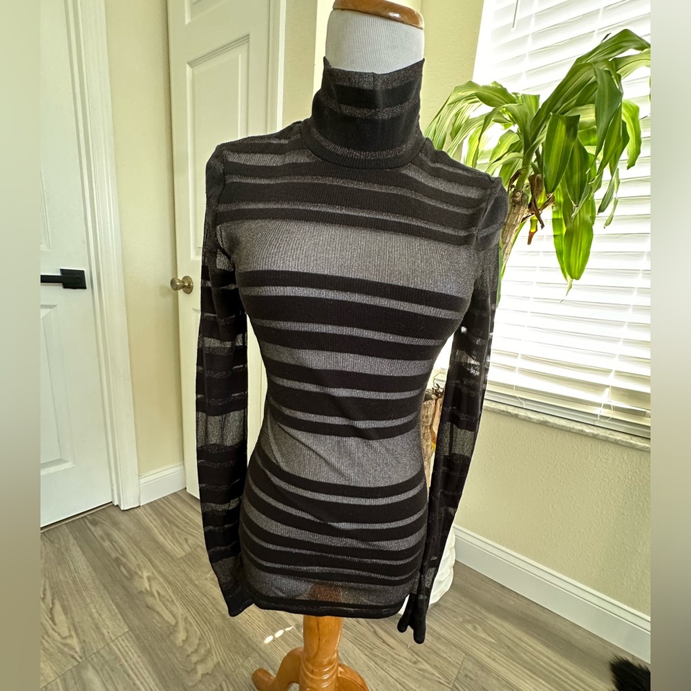BCBG MAXAZRIA “Brinne” XS Sparkly Sheer Turtleneck Top